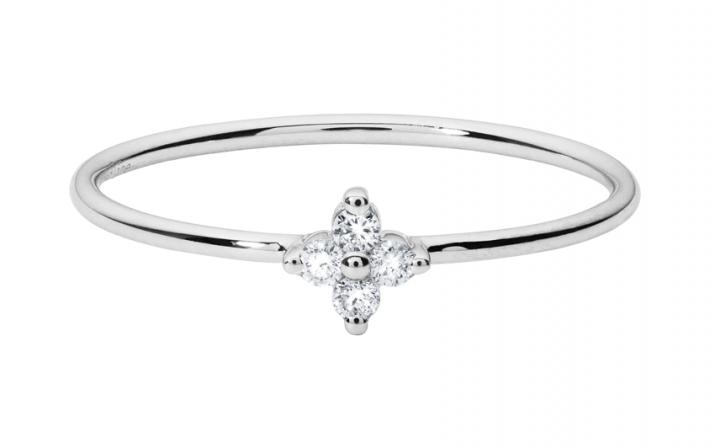 White gold ring band with 4 diamonds on a star - Redline - 0++