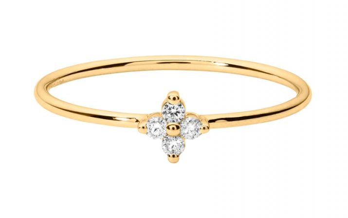 Yellow gold ring band with 4 diamonds on a star - Redline - 0++