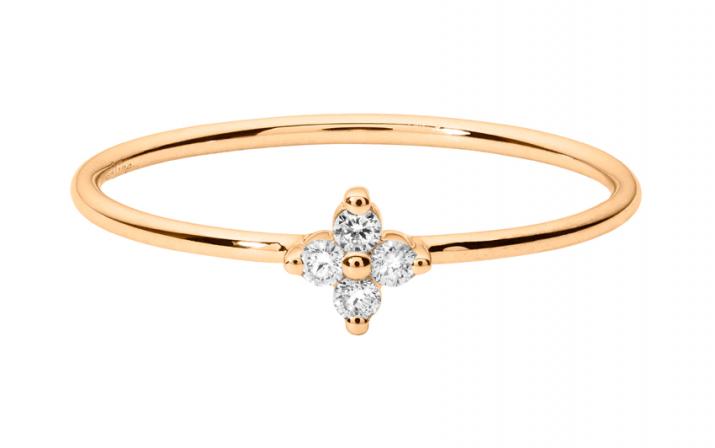 Rose gold ring band with 4 diamonds on a star - Redline - 0++