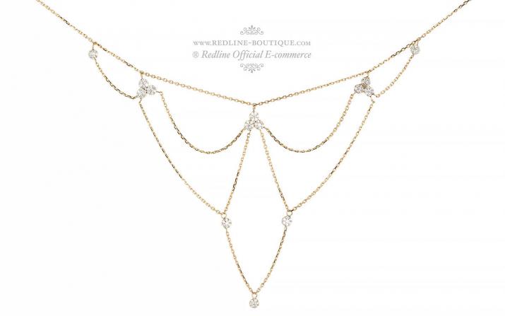 Chain necklace with 0.7ct diamond in yellow gold prong setting - Redline - 0++
