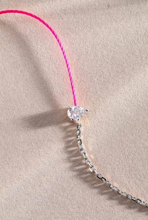 Pulsera en hilo y cadena con diamante de 0.10ct en base de oro blanco - Redline - 0++