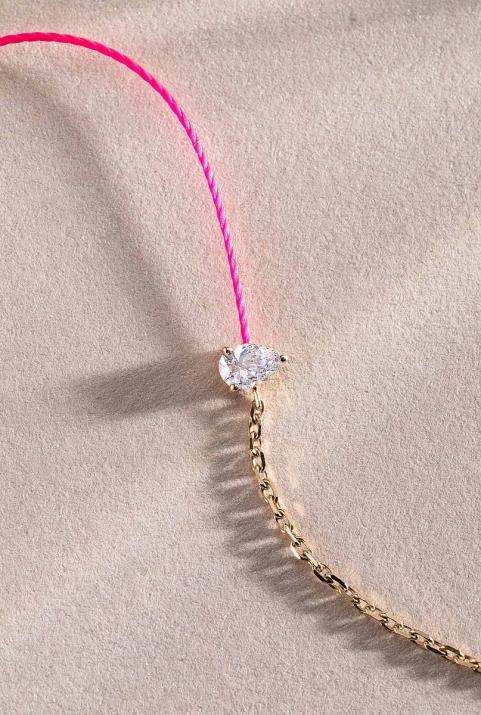 Pulsera en hilo y cadena con diamante de 0.10ct en base de oro amarillo - Redline - 0++