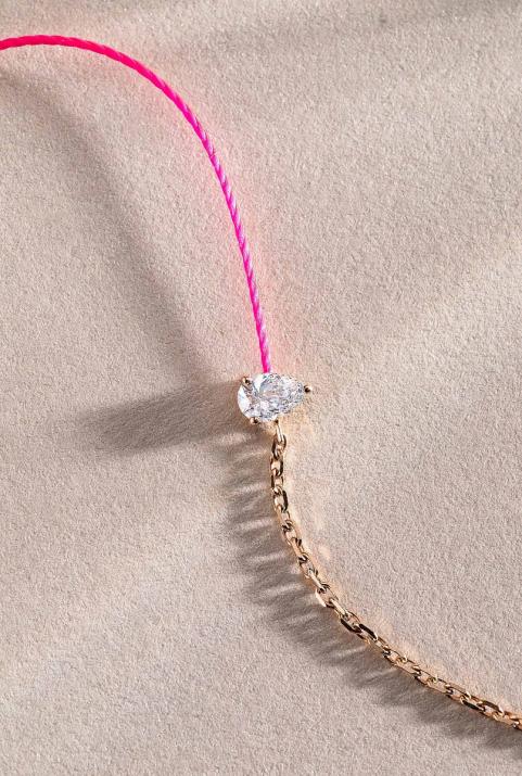 Pulsera en hilo y cadena con diamante de 0.10ct en base de oro rosa - Redline - 0++