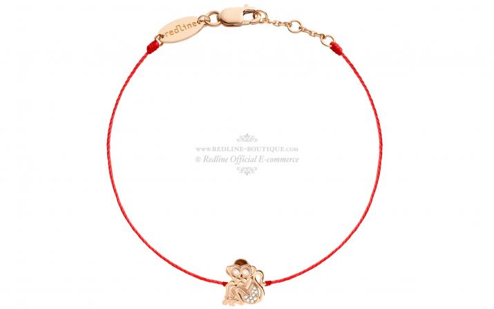 String bracelet with diamond-paved monkey in rose gold - Redline - 0++