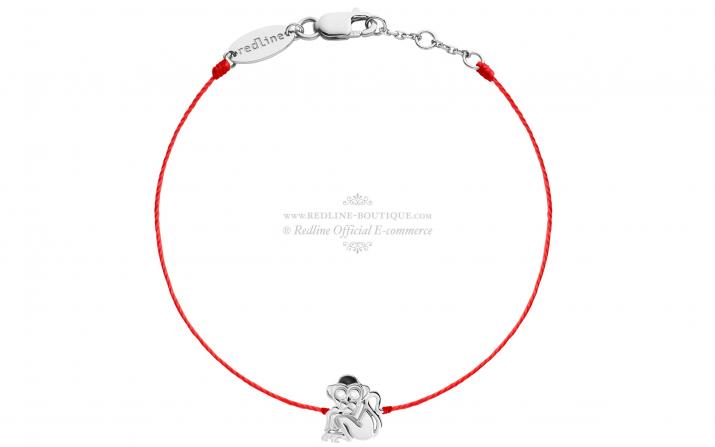 String bracelet with 2 diamonds on a monkey in white gold - Redline - 0++