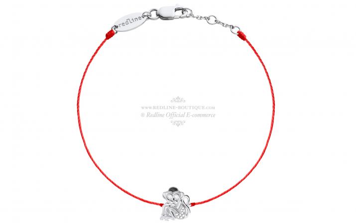 String bracelet with diamond-paved monkey in white gold - Redline - 0++