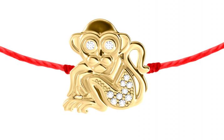 String bracelet with diamond-paved monkey in yellow gold - Redline - 0++