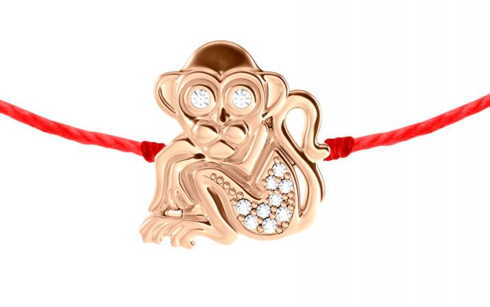 String bracelet with diamond-paved monkey in rose gold - Redline - 0++