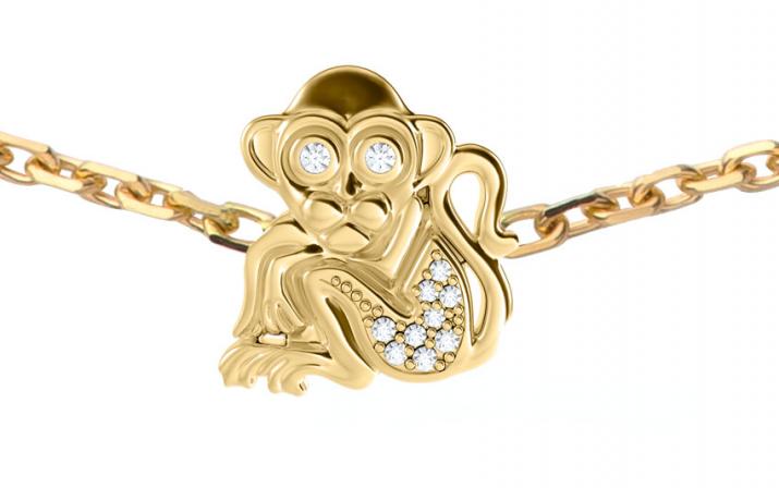 Yellow gold chain bracelet with diamond-paved monkey - Redline - 0++