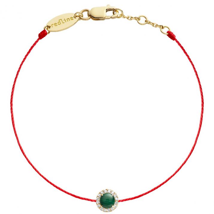 Malachite and diamonds string bracelet in yellow gold prong setting - Redline - 0++