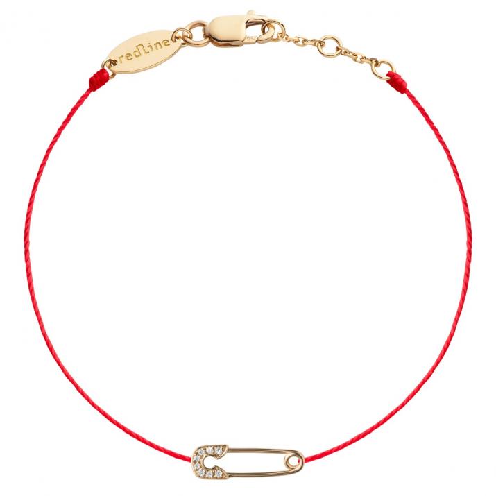 String bracelet with diamond-paved safety pin in yellow gold - Redline - 0++