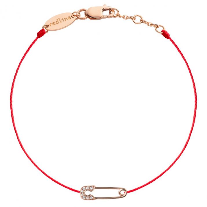 String bracelet with diamond-paved safety pin in rose gold - Redline - 0++