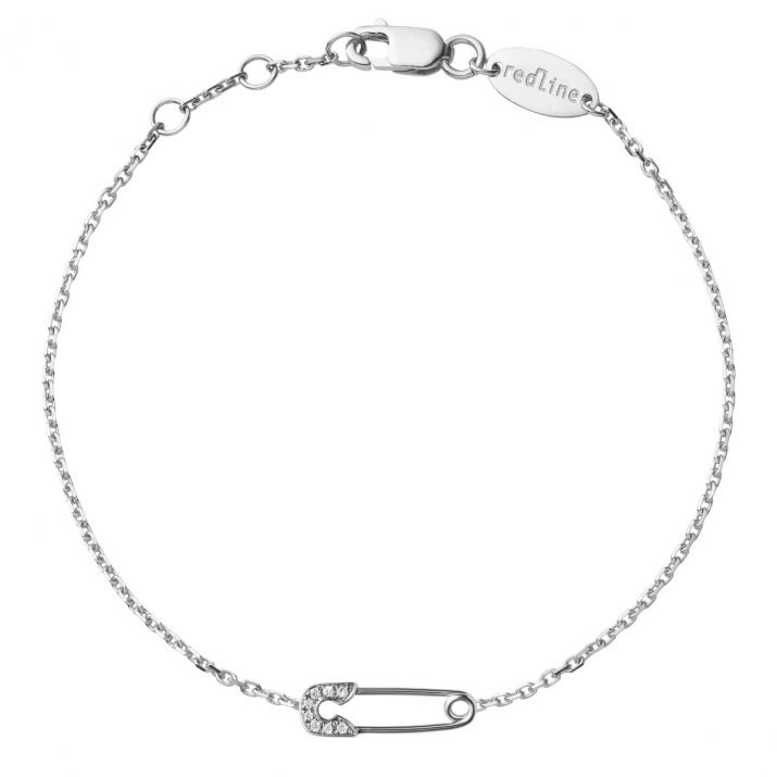 White gold chain bracelet with diamond-paved safety pin - Redline - 0++
