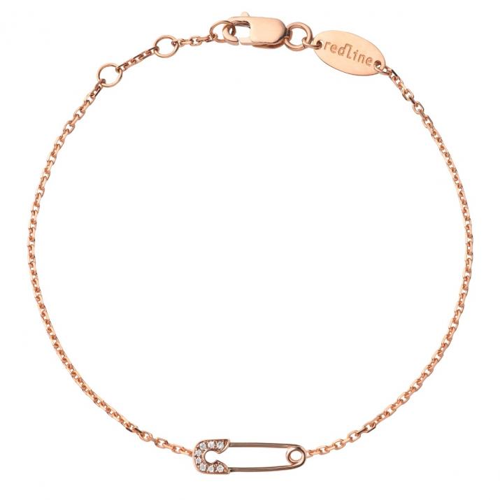 Rose gold chain bracelet with diamond-paved safety pin - Redline - 0++