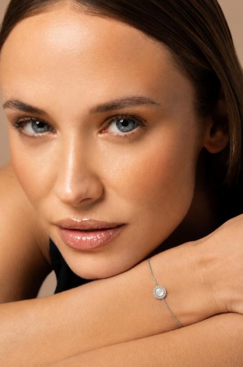 Mother-of-pearl and diamonds chain bracelet in white gold prong setting - Redline - 0++