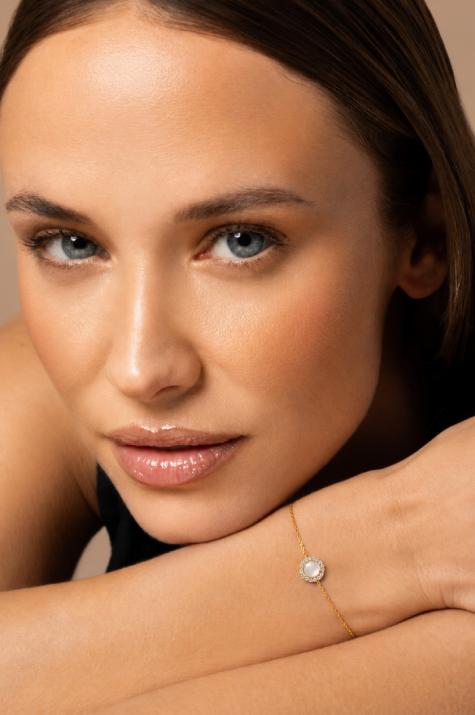 Mother-of-pearl and diamonds chain bracelet in yellow gold prong setting - Redline - 0++