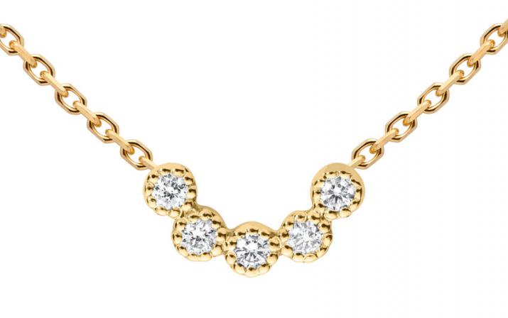 Collar en cdena con 5 diamantes en base de oro amarillo - Redline