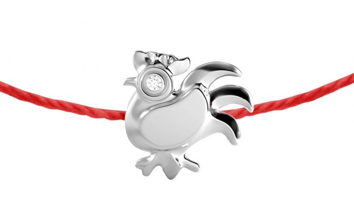 String bracelet with diamond on a rooster in white gold - Redline - 0++