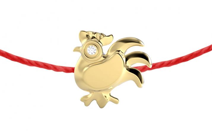 String bracelet with diamond on a rooster in yellow gold - Redline - 0++
