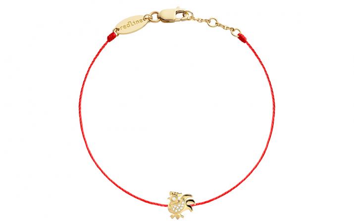 String bracelet with diamond-paved rooster in yellow gold - Redline - 0++