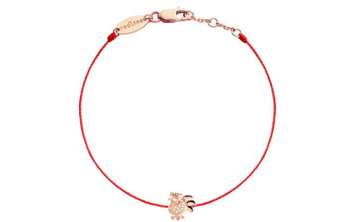 String bracelet with diamond-paved rooster in rose gold - Redline - 0++