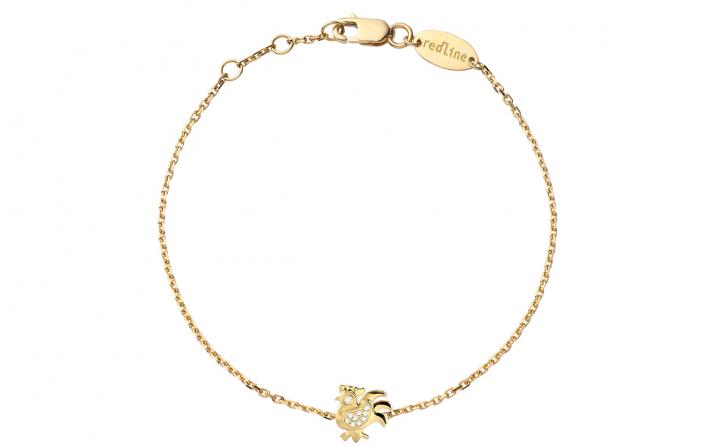 Yellow gold chain bracelet with diamond-paved rooster - Redline - 0++