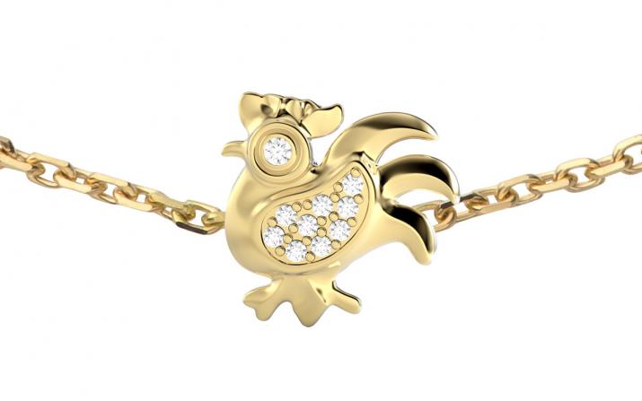 Yellow gold chain bracelet with diamond-paved rooster - Redline - 0++