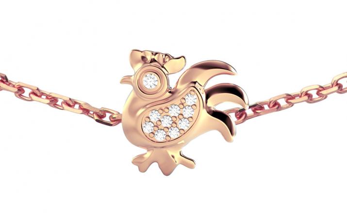 Rose gold chain bracelet with diamond-paved rooster - Redline - 0++