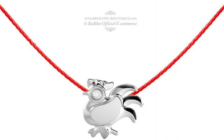 String necklace with diamond on a rooster in white gold - Redline - 0++