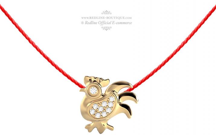 String necklace with diamond-paved rooster in yellow gold - Redline - 0++