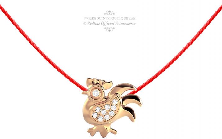String necklace with diamond-paved rooster in rose gold - Redline - 0++
