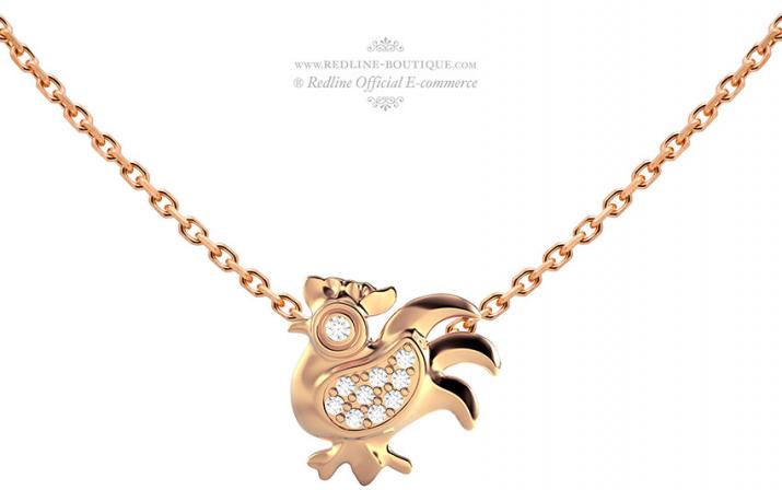 Rose gold chain necklace with diamond-paved rooster - Redline