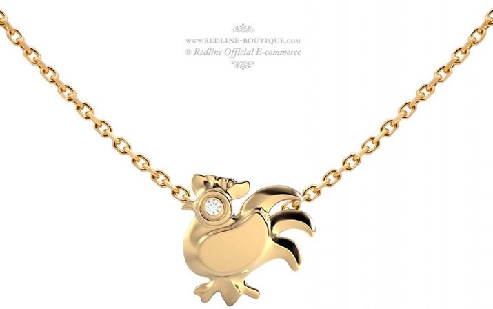 Yellow gold chain necklace with diamond on a rooster - Redline