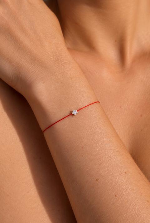 String bracelet with 0.05ct diamonds on a star in rose gold - Redline - 0++