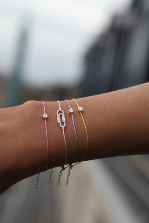 String bracelet with 0.05ct diamonds on a star in rose gold - Redline - 0++