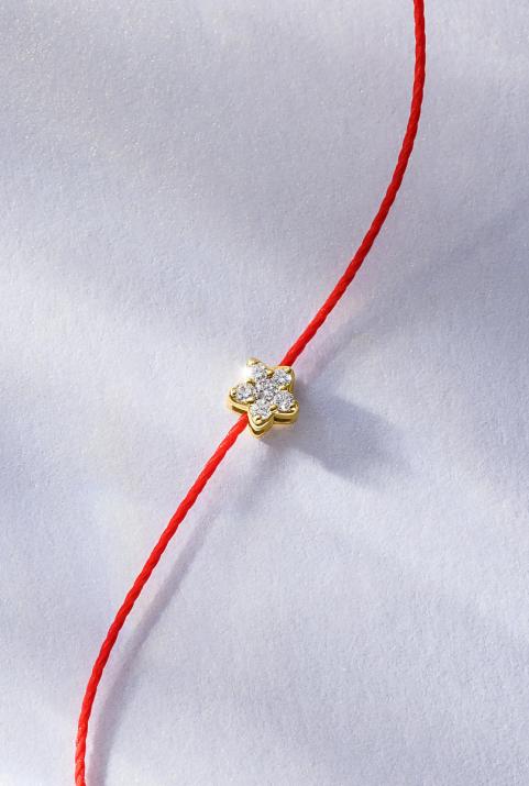 String bracelet with 0.05ct diamonds on a star in yellow gold - Redline - 0++