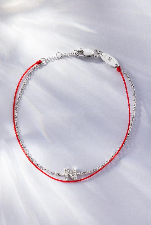 Pulsera Diamante Alfabeto Hilo y Cadena en Oro Blanco - Redline - 0++