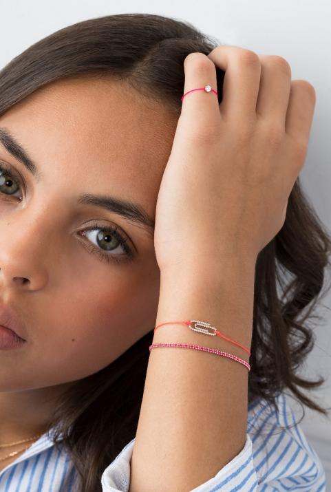 String bracelet with diamond-paved paper clip in rose gold - Redline - 0++