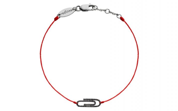 String bracelet with pave black diamonds paper clip in black gold - Redline - 0++