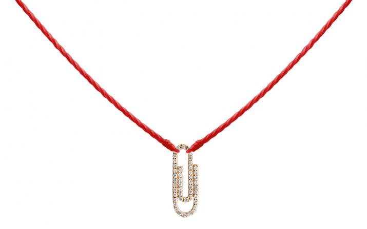 String necklace with diamond-paved paper clip in yellow gold - Redline - 0++