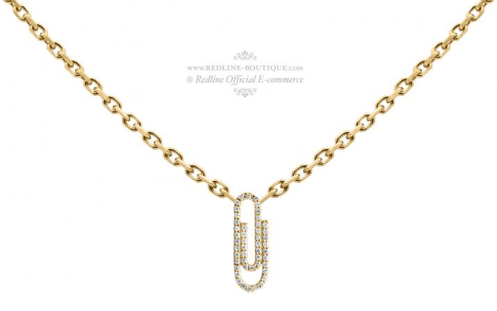 Yellow gold chain necklace with diamond-paved paper clip - Redline - 0++