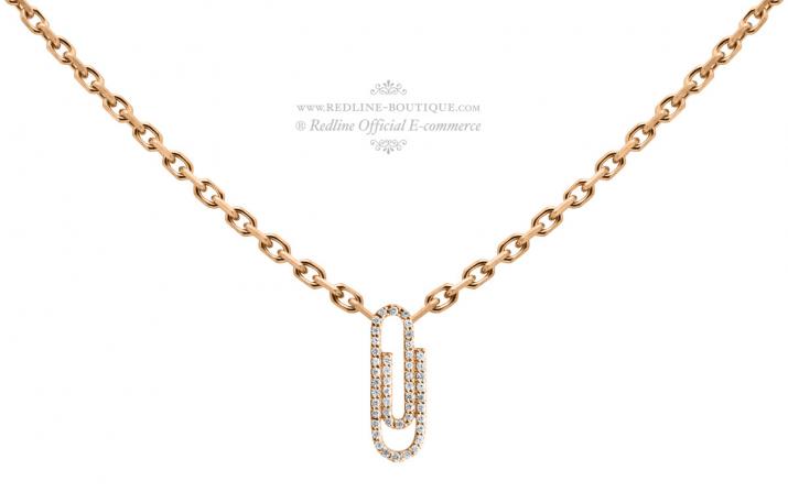 Rose gold chain necklace with diamond-paved paper clip - Redline - 0++