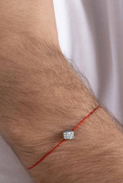 String bracelet with diamond-paved dice in white gold - Redline - 0++