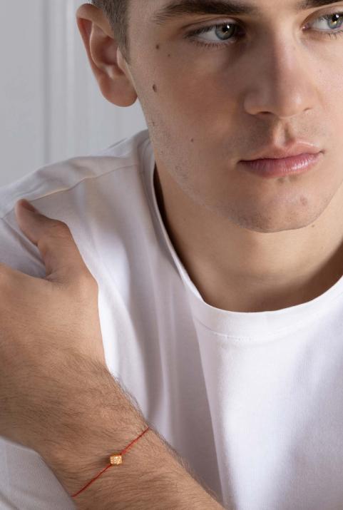 String bracelet with diamond-paved dice in rose gold - Redline - 0++