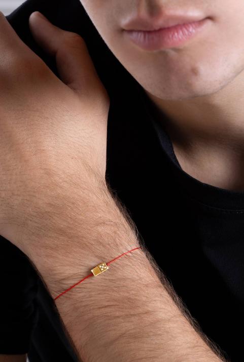 String bracelet with diamond-paved domino in rose gold - Redline - 0++