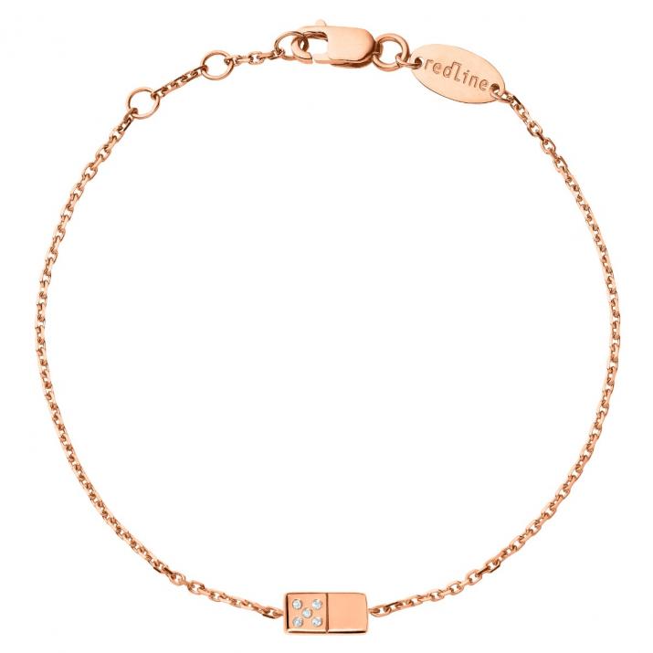 Rose gold chain bracelet with diamond-paved domino - Redline