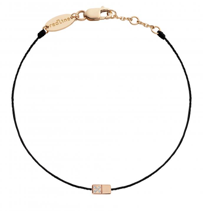 String bracelet with diamond-paved domino in rose gold - Redline - 0++