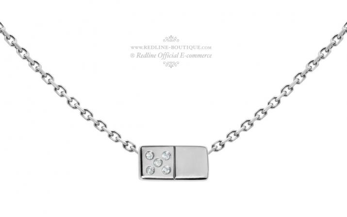 Necklace For Men with 0.02ct Round Diamond in White Gold Pavé Setting - Redline