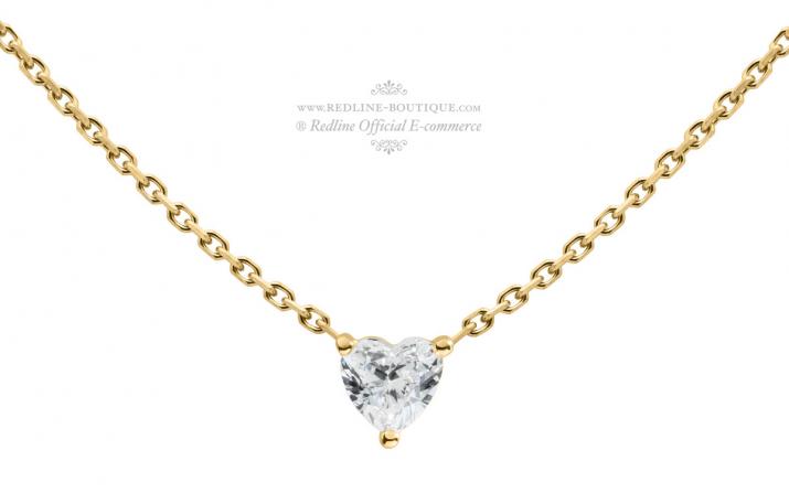 Chain necklace with 0.1ct heart shaped diamond in yellow gold prong setting - Redline - 0++