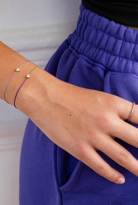 String bracelet with 0.2ct heart shaped diamond in yellow gold prong setting - Redline - 0++